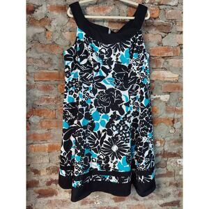 Jones Studio Womens Plus Size Dress 18W Black Teal Floral Sleeveless V Neck